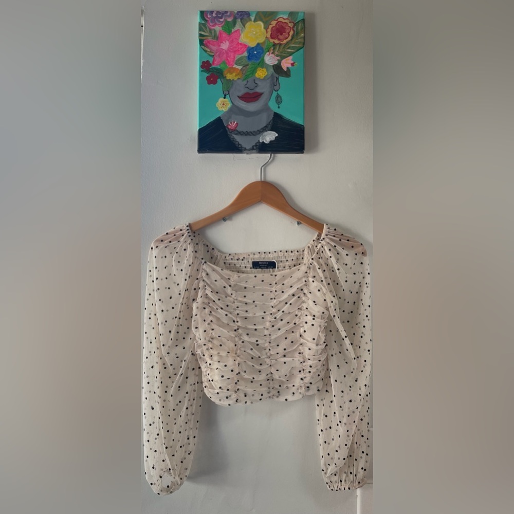 NWOT Bershka Black & Cream Polka Dot Crop Top Size XS